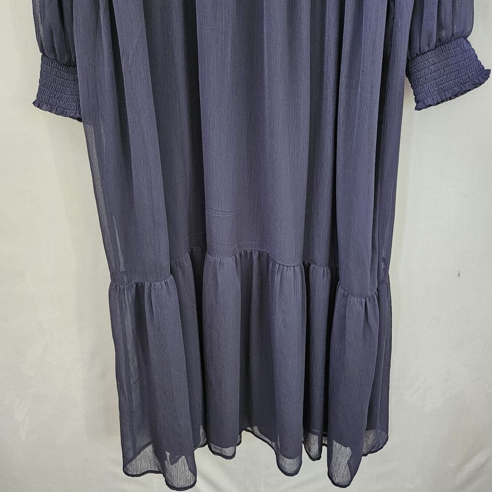 Old Navy Waist Defined Smocked Tie Front Maxi Chiffon Dress Navy Blue Sz XL NWOT - Picture 7 of 14